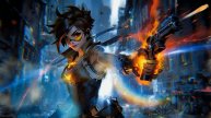 Трейсер из Овервотч | Tracer with Gun Overwatch - Живые Обои
