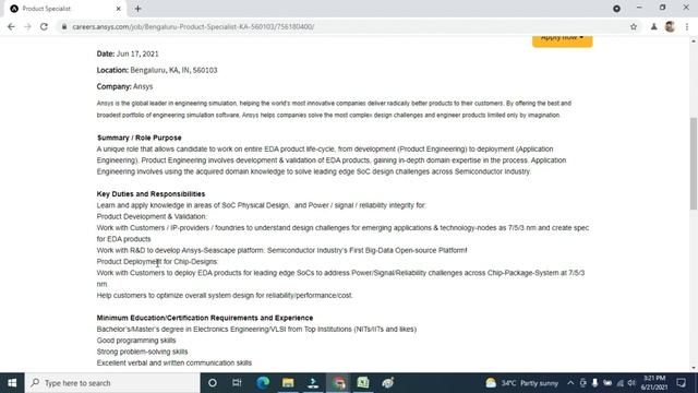 ANSYS Hiring Freshers in Core Technical Job. Product Specialist Role. Good Opportunity in Core Fiel