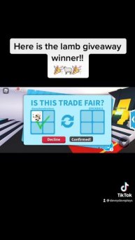 Lamb Giveaway Winner in Adopt me! ROBLOX! Congratulations 🎉🐑🎉