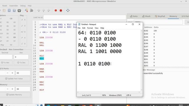 RAL | RLC | RAR | RRC Instructions - GNU Simulator 8085 - Lecture No. 4