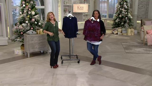 Susan Graver Printed Liquid Knit Chevron Tiered Top w/ 3/4 Sleeves on QVC