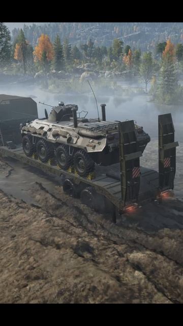 КРАЗ-6315 тащит на трале БТР-82 ( SnowRunner )