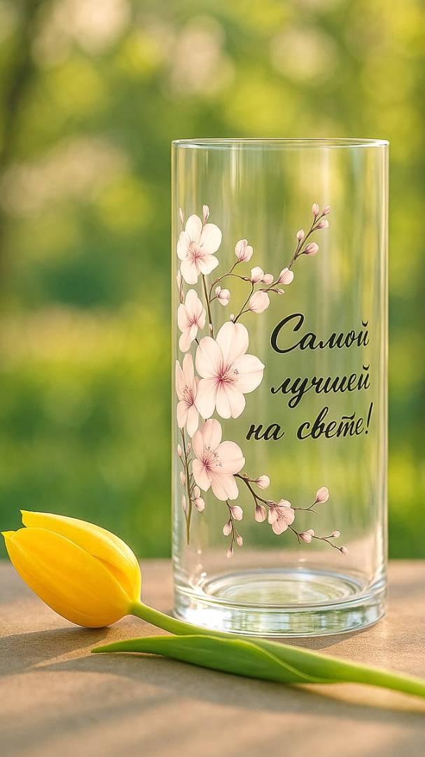 Ваза прозрачная стеклянная с рисунком - подарок на День рождения
