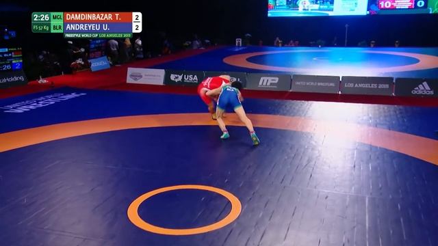 57 kg - Tsogtbaatar DAMDINBAZAR (MGL) df. Uladzislau ANDREYEU (BLR) by FALL, 6-3