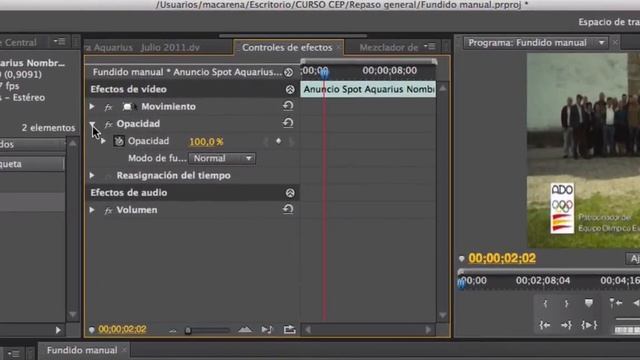 Fundido manual de entrada en Premiere CS5