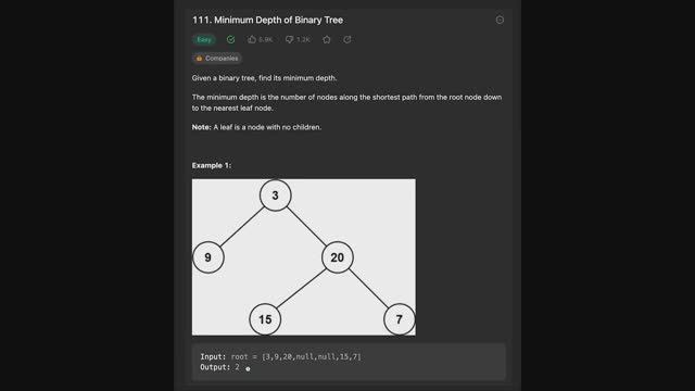 Leetcode 111: Minimum Depth of Binary Tree (RU)
