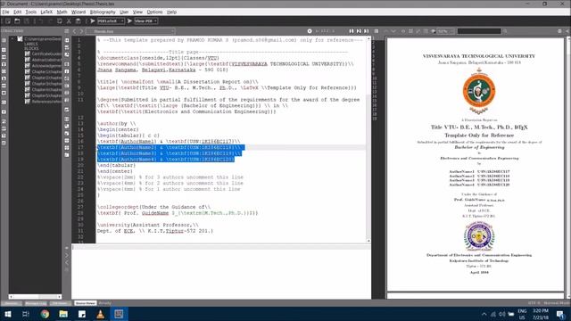VTU  Thesis Template in LaTeX for B.E., M.Tech., Ph.D.,(Prerequisites and Title Page)