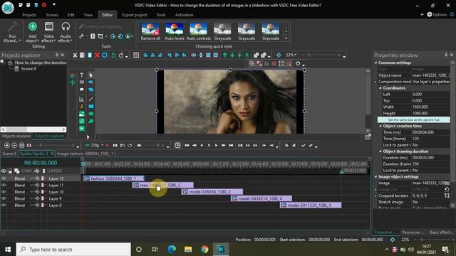 How to change the duration of all images in a slideshow with VSDC Free Video Editor?