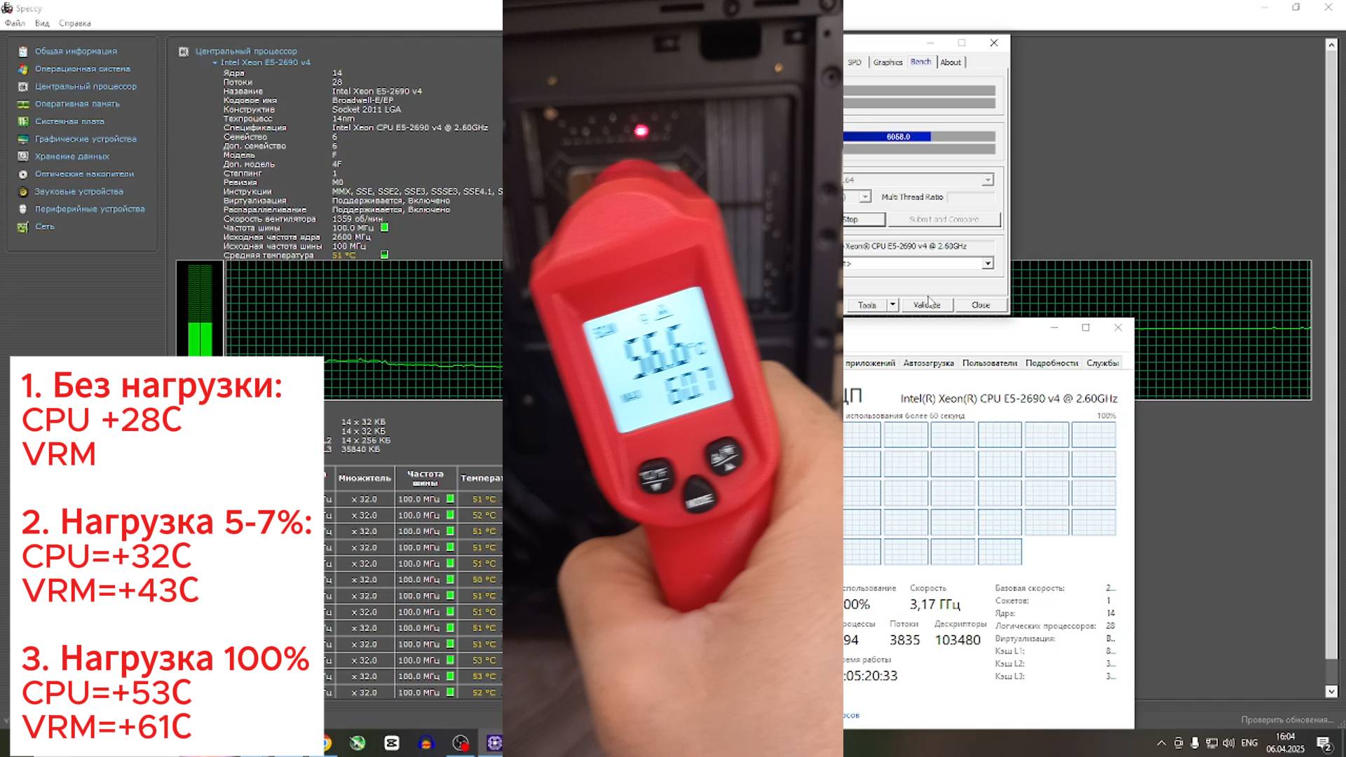 Xeon 2690v4 Huananzhi f8 тест зоны VRM пирометром