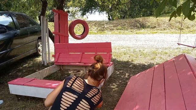 Моя обновлённая💟 песочница-транформер.Красим💟с мамой мою старую песочничу.