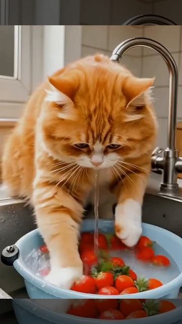 Рыжий кот с супругой готовят