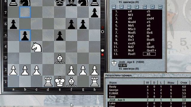 CHESSMASTER 9000 TOURNAMENT ТУРНИР ТУР 6 ИГРА 1-2 Josh-Age 9 (1800) vs Dave (1873) РЕЙТИНГ 1800-200