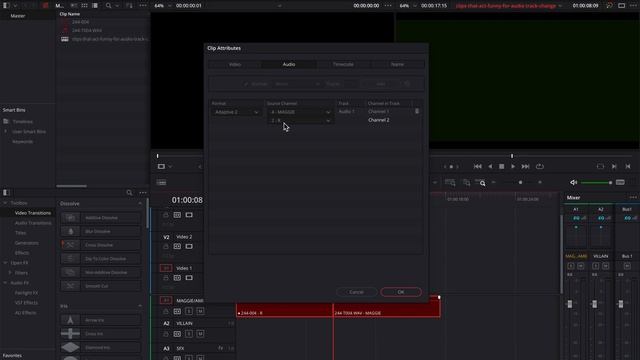 resolve 18.0 2of2 Changing Audio channels for multiple clips is buggy