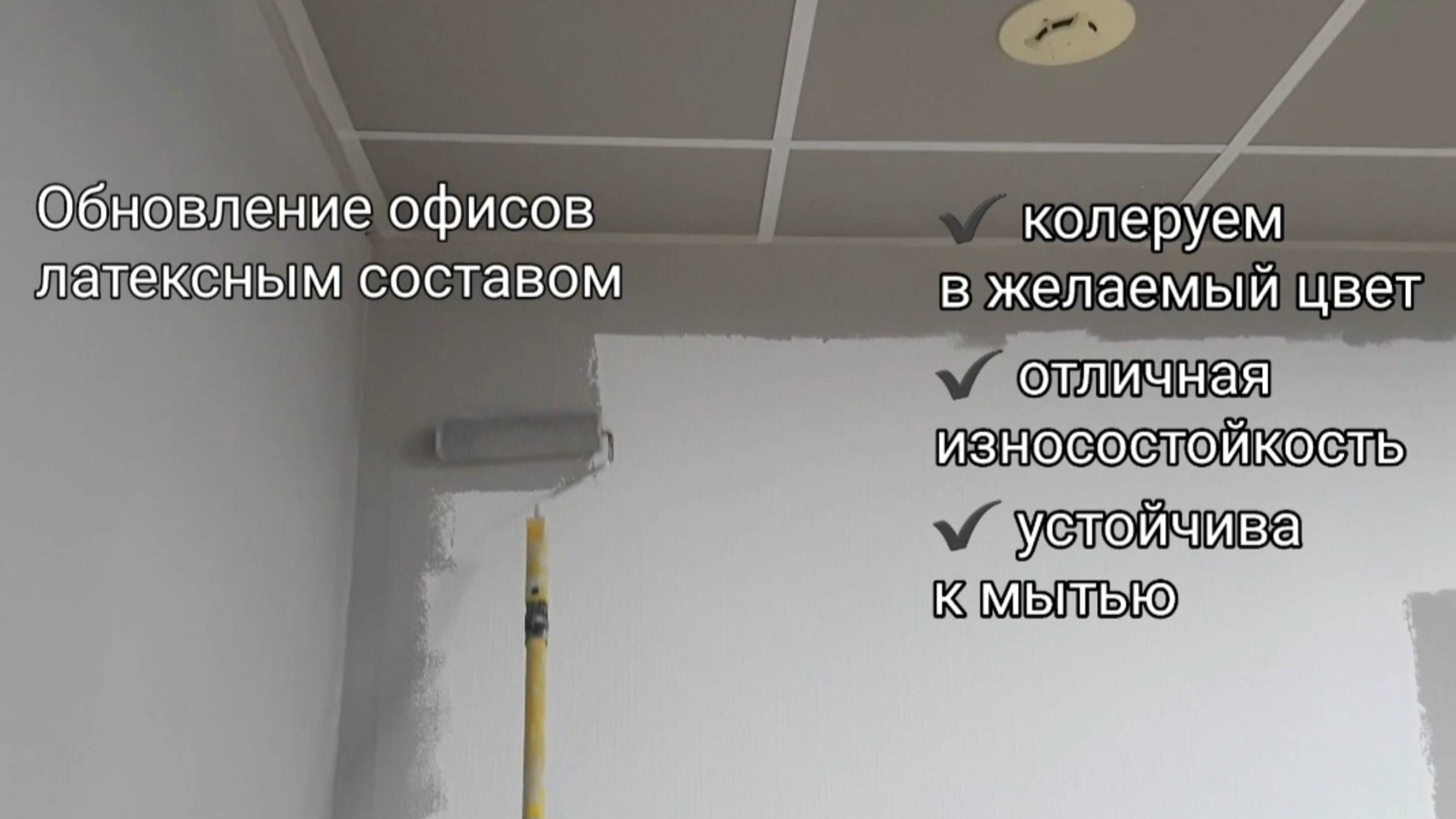 Окраска офисного помещения, рабочий процесс.