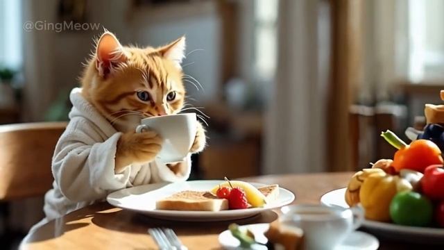 Tiny Cat’s Cozy Morning Routine! _ #cat #kitten #morning #cute