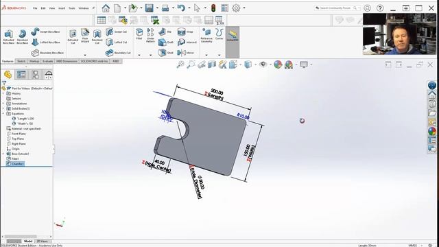 SolidWorks: Global Variables Equations and Features -  Dimensions and Features (Section 9-3)