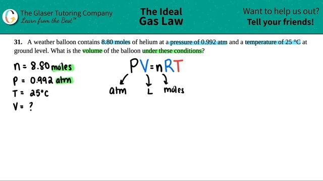 9.31 | A weather balloon contains 8.80 moles of helium at a pressure of 0.992 atm and a temperature
