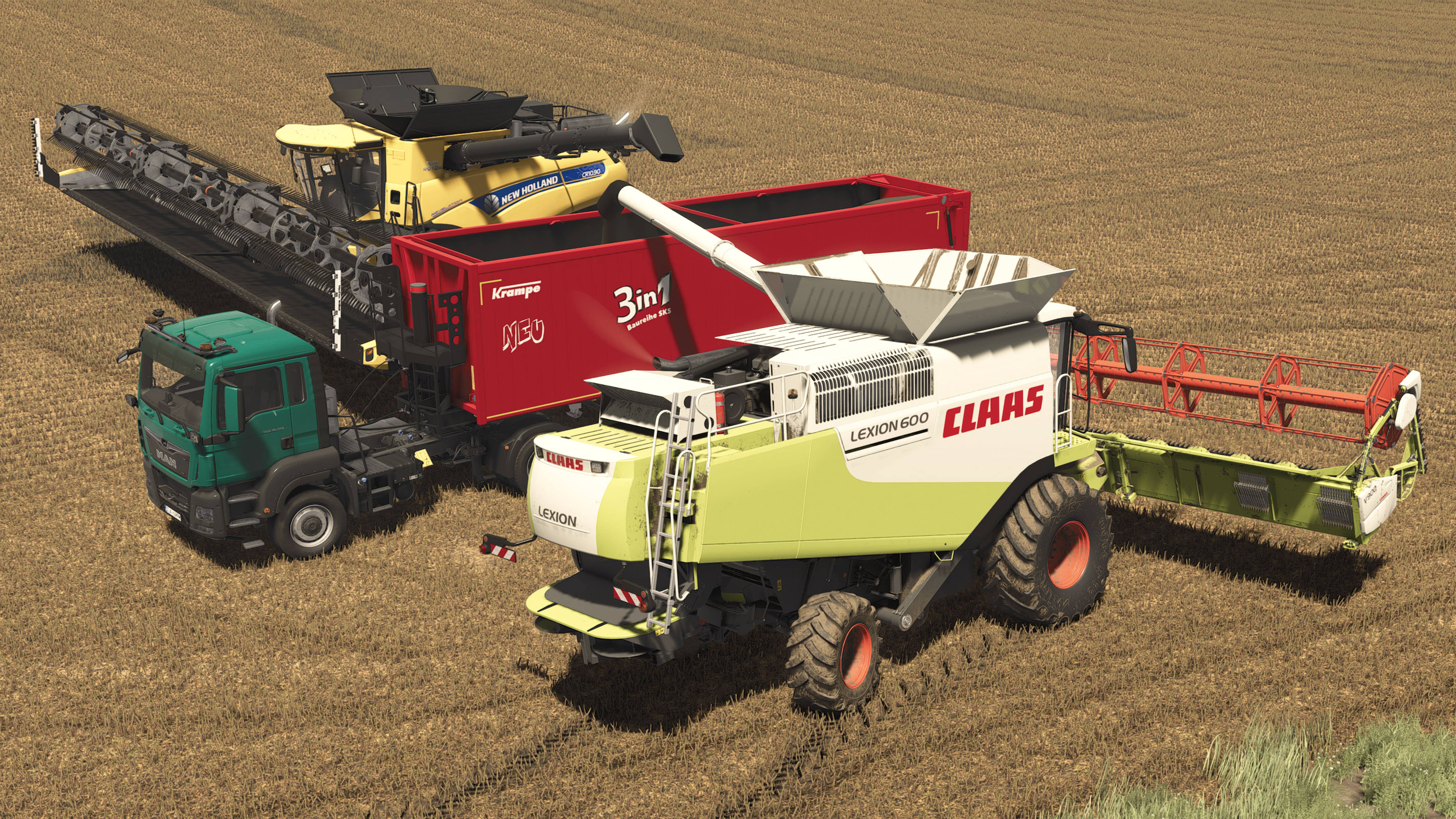 FS25 / Карта Zielonka / Уборка рапса Claas Lexion 600 / Xerion 5000, New Holland CR10.90, FENDT 939
