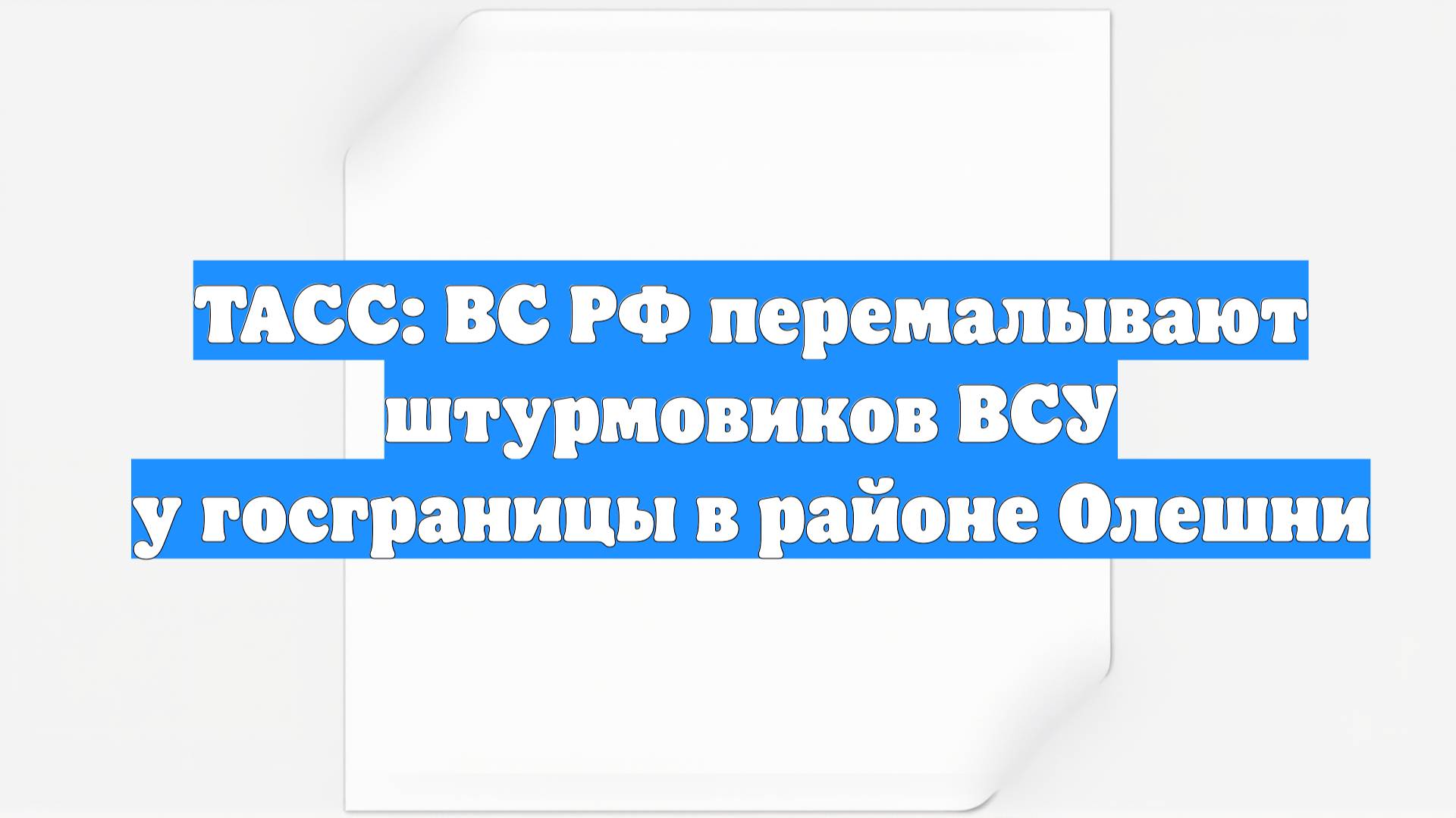 ТАСС: ВС РФ перемалывают штурмовиков ВСУ у госграницы в районе Олешни