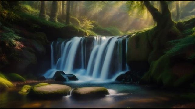 Tranquil Magic_ Serene Waterfall in Nature's Embrace
