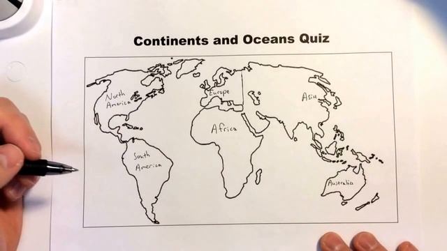 Continents and Oceans Quiz for class.