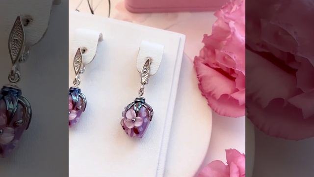 Серебряные серьги с цветами из муранского стекла