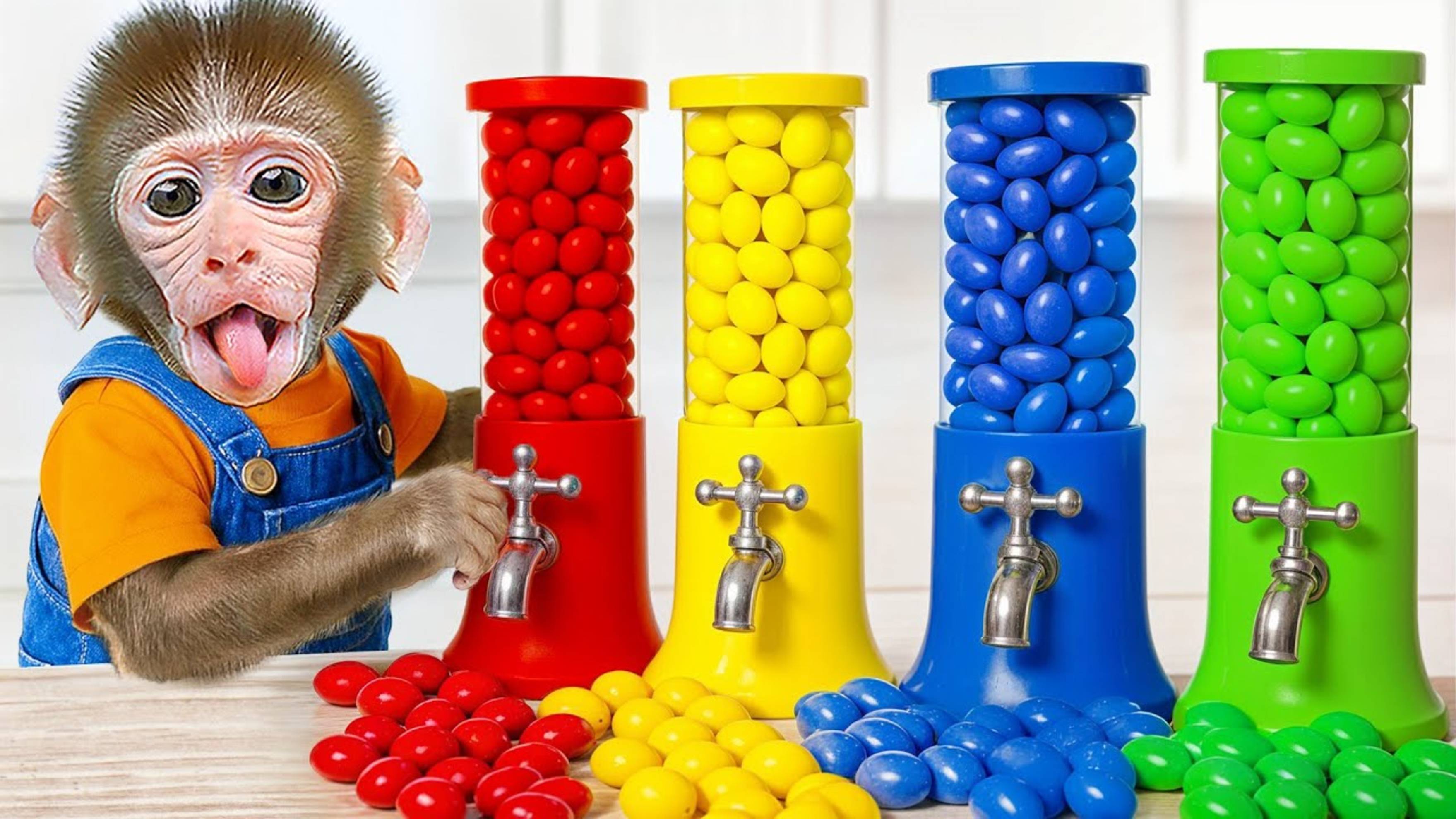 Автомат по продаже конфет Choco Monkey explore Four Elements M&M с волшебным краном. Обезьянка Бон Б