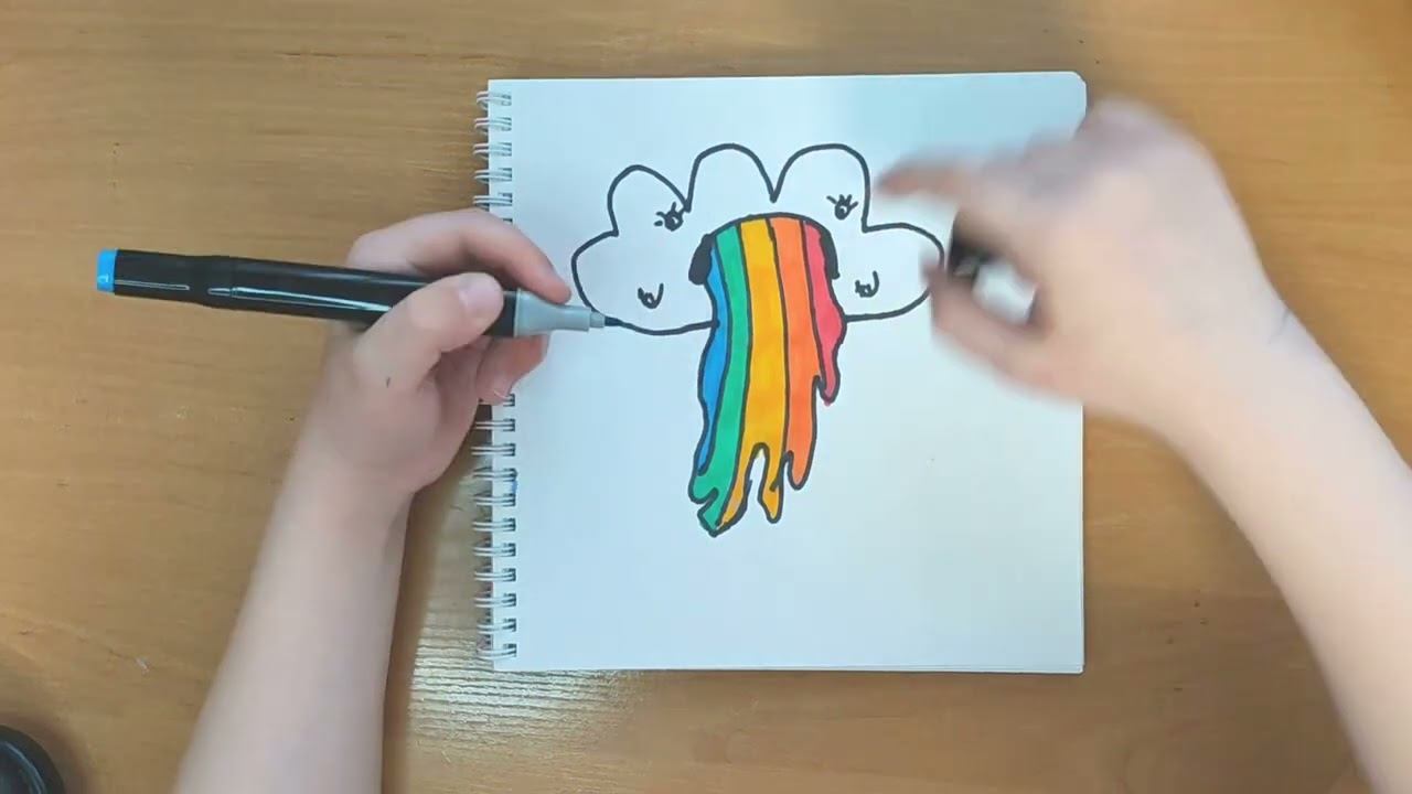 Как нарисовать облачко с радугой.
