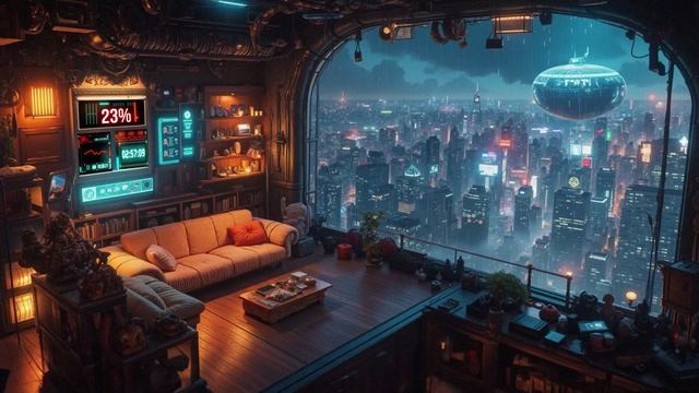 CYBERPUNK BALCONY - Sci-Fi Ambience   Calm Synth Music for Focus & Deep Relaxation
