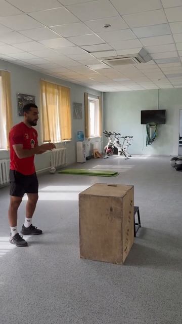 Запрыгивание на плиобокс с подскоком (две ноги) контр движение