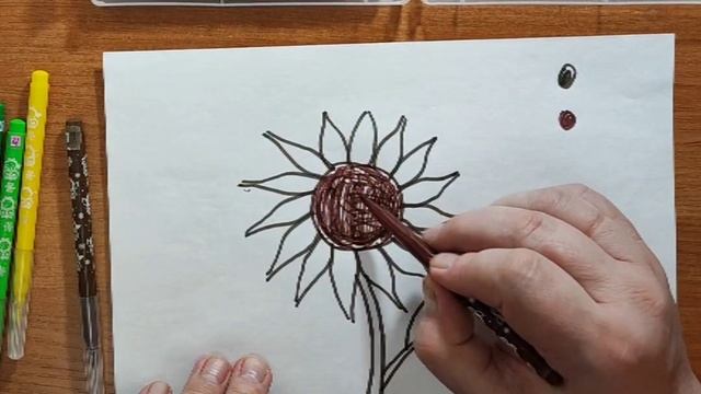 Рисуем и рскрасим Солнечный подсолнух