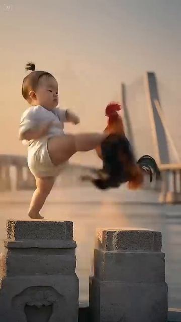 Ai generated animated video - a healthy little baby boy fighting with hen #ai #cute #trendingshorts
