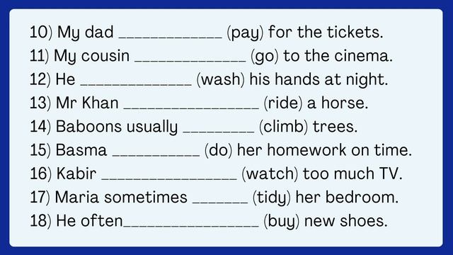 Present Simple Tense (Positive Sentences) Quiz