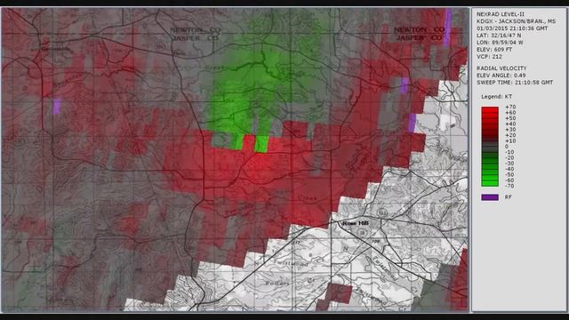 Doppler Radar - Rose Hill, Mississippi Tornado - January 3, 2015