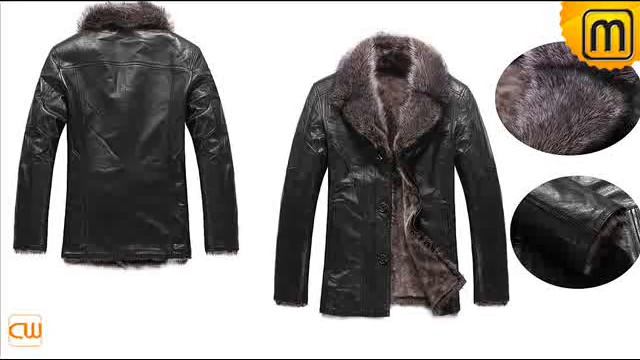 Mens Leather Coat CW819068,Mens Black Leather Fur Coat