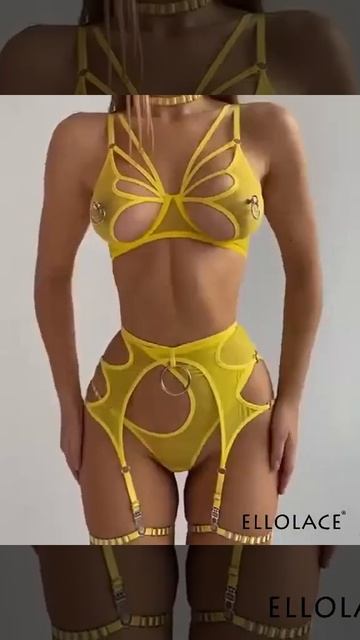 Ellolace-Conjunto de lencería erótica de 4 piezas, sujetador recortado, ropa interior de lujo