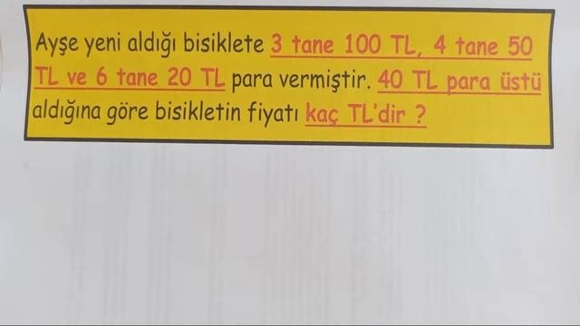 MATEMATİK PARALARIMIZ KONULU PROBLEM ÇÖZÜMLERİ #MATEMATİK #PARALARIMIZ #TÜRKLİRASI #TL #KURUŞ