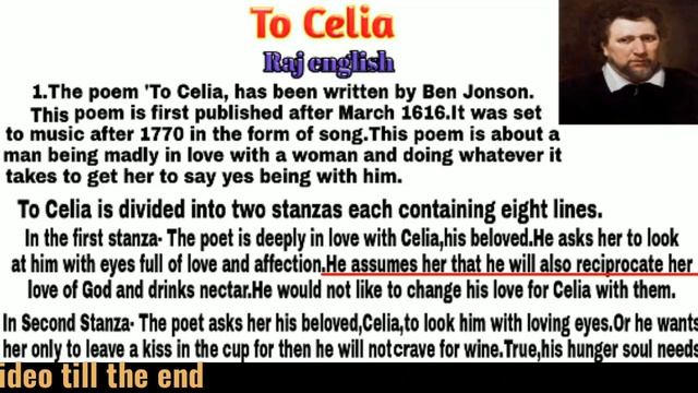 To Celia in hindi || Celia summary and important Points||B.A.English(raj english).