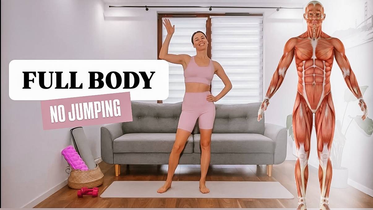15 min Burn Fat Full Body No Jumping Workout with Dumbbells