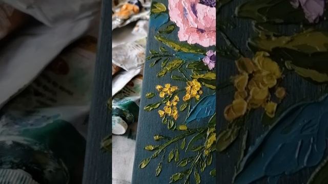 Маки красные и розовые маслом 20х20 см.