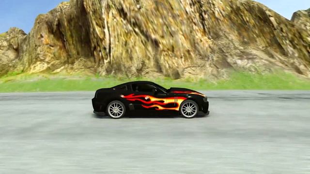 Big & Small Police Cross Corvette vs Big & Small Razor's BMW vs Train - BeamNG.Drive