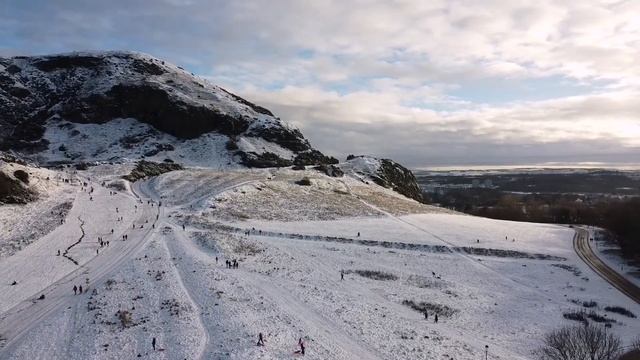 Arthur seat in snow using mavic mini