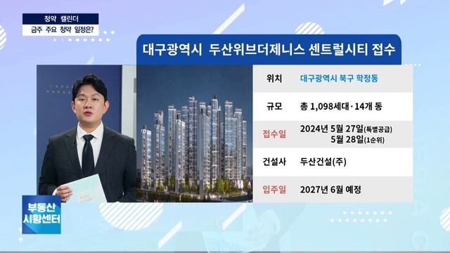부동산 시황센터 : 대구광역시 북구 학정동 두산위브 더 제니스 센트럴시티 :: 5월 3주 '청약캘린더'