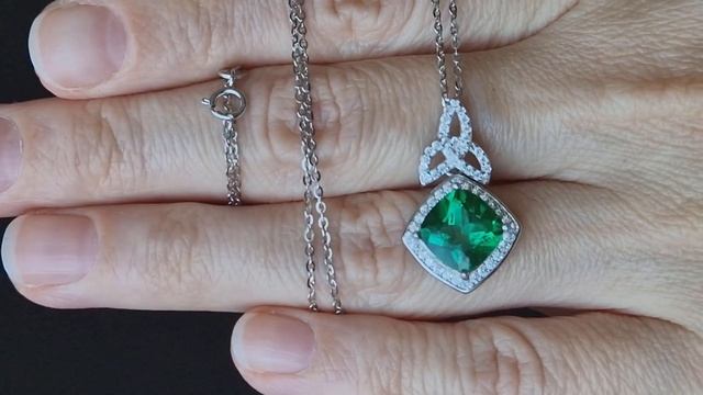 Серебряная цепочка + кулон с зелёным топазом