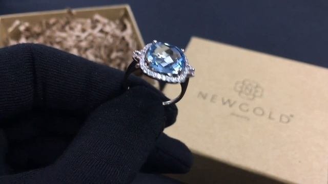 !Кольцо 734 из красного золота 585 пробы с топазом скай и фианитами