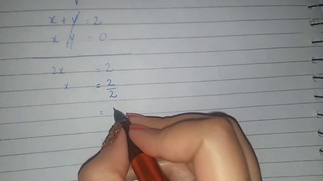 Solve the Linear System by Elimination x+y=2 x-y=0