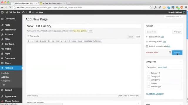 Using the Cherry Framework and adding Grid Galleries & Menu items under Wordpress