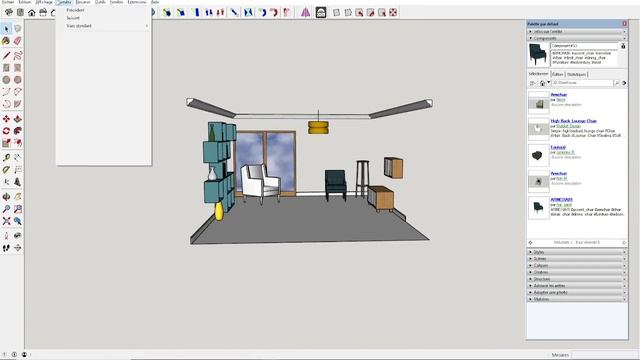 Structure, Scènes, Styles et Calques d'un agencement avec Sketchup