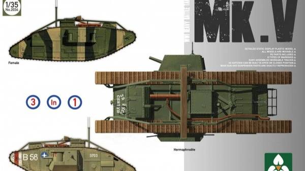 Распаковка Takom 1/35 2034 WWI HEAVY BATTLE TANK MARK V Male Hermaphrodite Female 3 in 1