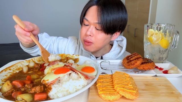 ASMR ベーコンエッグカレー Bacon Egg Curry EATING SOUNDS | 咀嚼音 | MUKBANG | 먹방